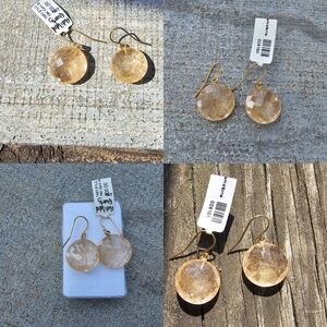 Elegant Rutilated Quartz And Solid 18k Yellow Gold Drop Earrings